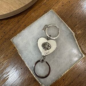 Coach White Heart Keychain with Silver Rings